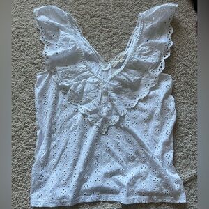 NWT AT Loft Gorgeous Ladies White Eyelet Flutter Sleeveless Top Medium M ❤️